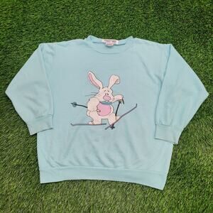 Vintage 80s Bunny Skiing Sweatshirt Womens XL 22x22 Boxy USA